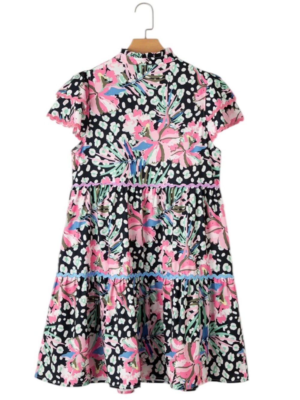 Boutique Call to Jungle Floral Mini Dress Small NWOT Pink Tropical Vacation - Picture 3 of 3